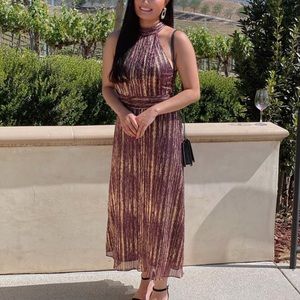 ML Monique Lhuillier Metallic Halter Midi Dress Size 4